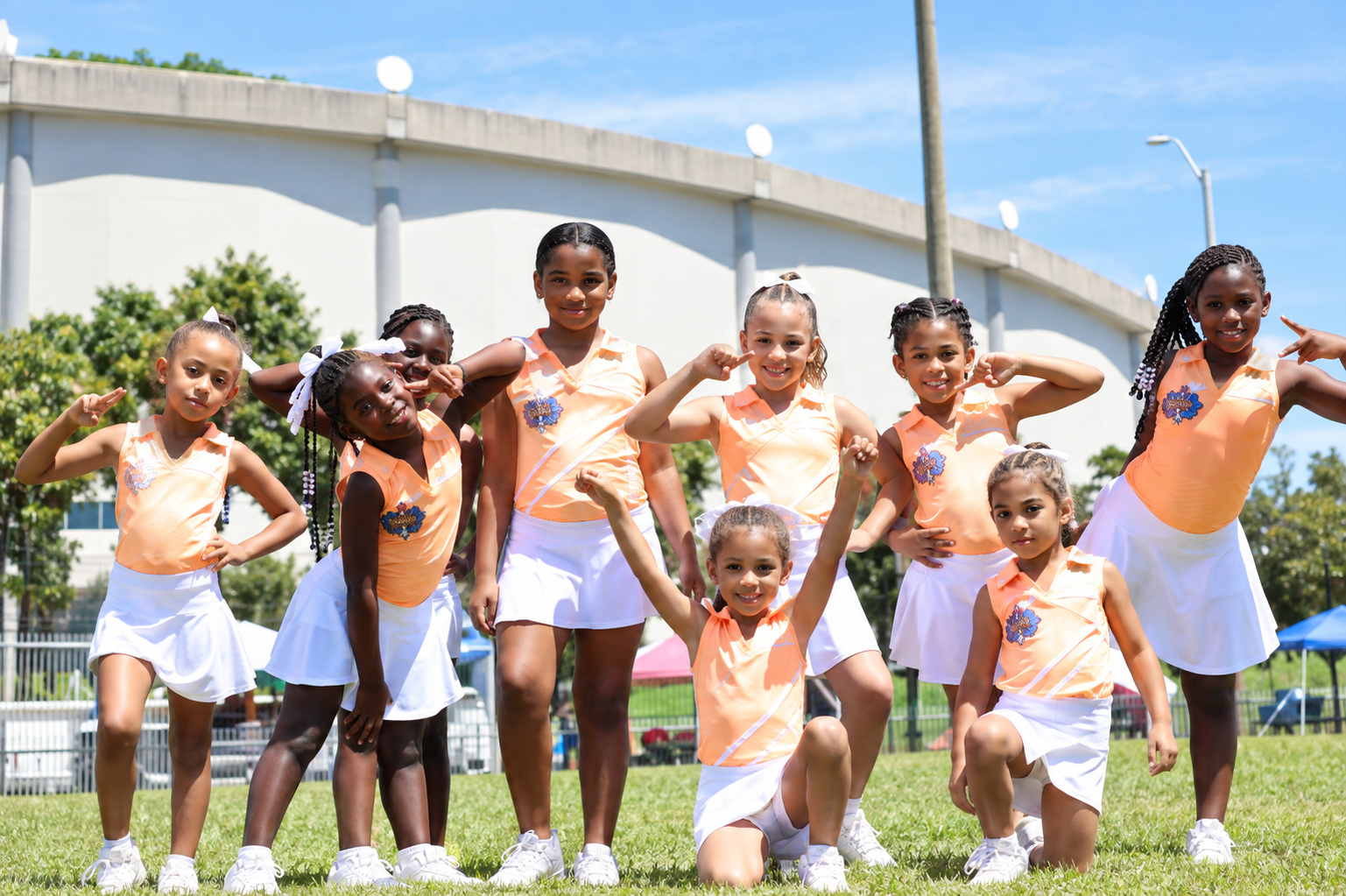 Children participating in a CFY Pinellas girls youth cheerleading program.