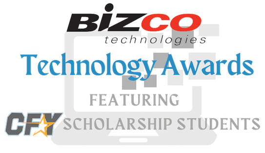Bizco Technologies Awards logo featuring CFY scholarship students and technology award branding.